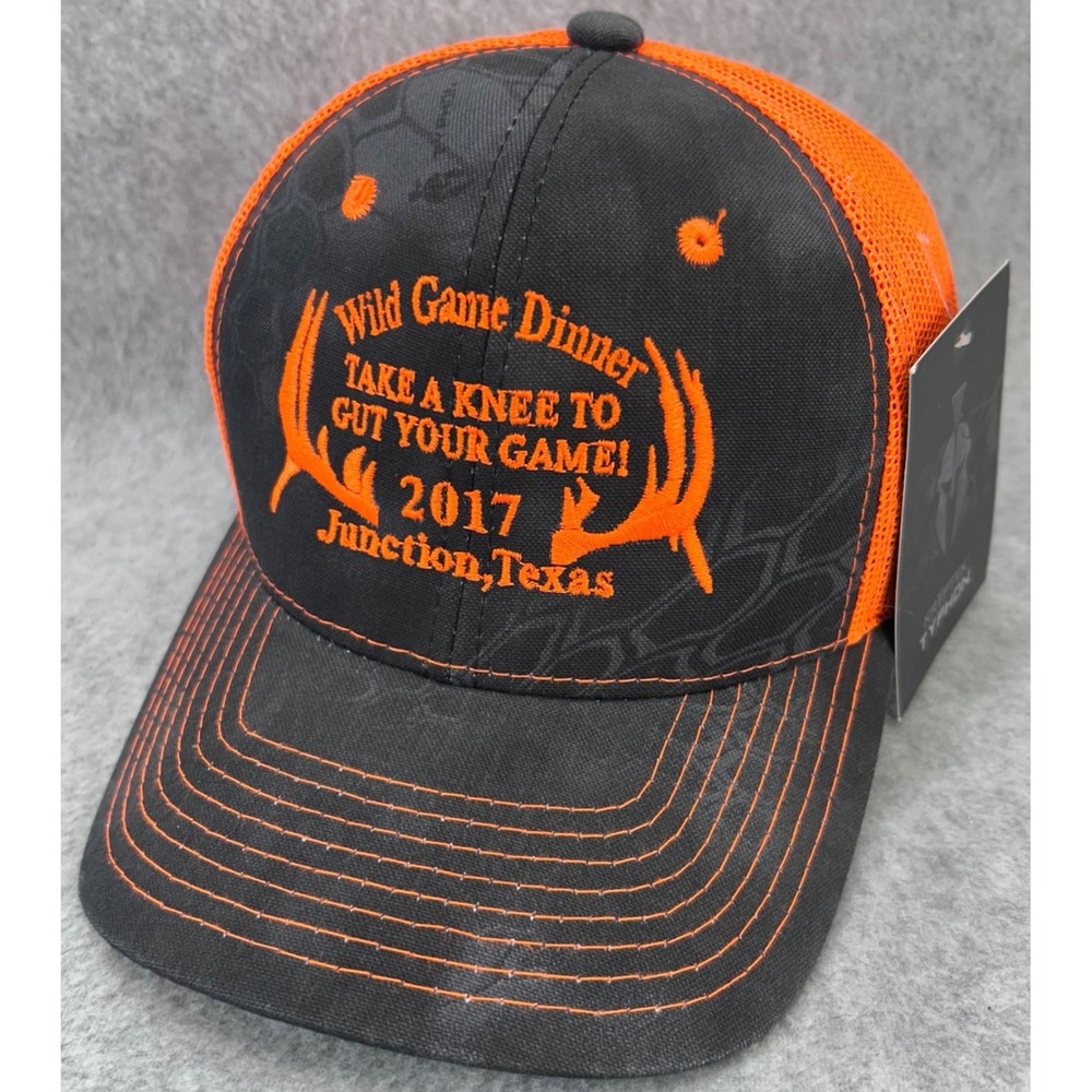 Wild Game Dinner Junction Texas Kryptek Typhon Trucker Hat Orange Black Cap NWT